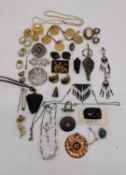 A collection of costume jewellery, including an Art Deco crystal bead necklace and earring set, a