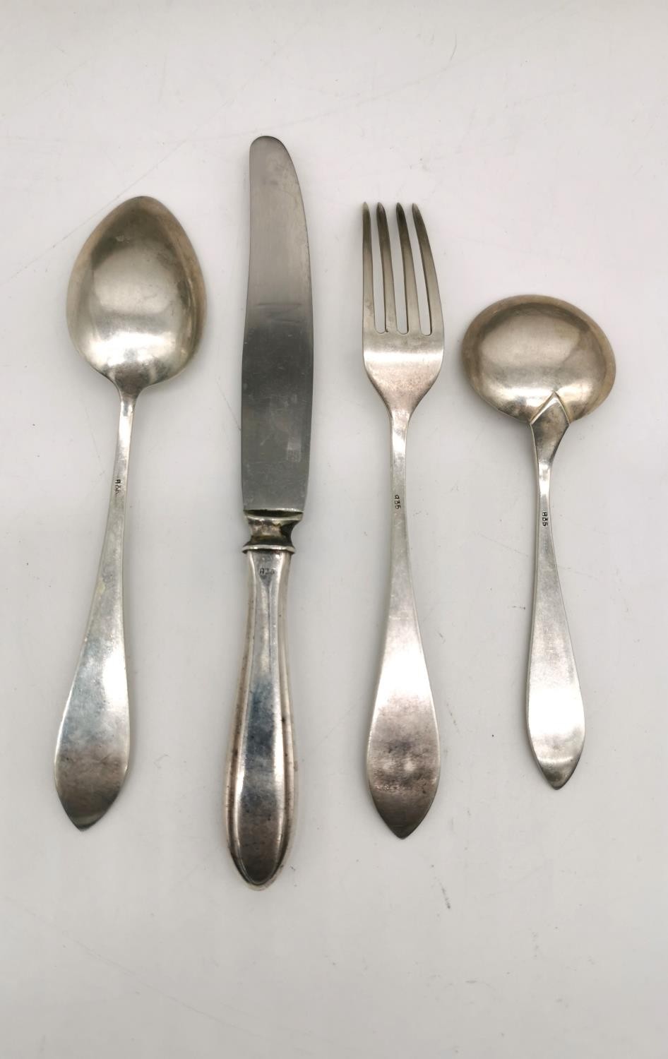 A cased set of German 835 silver cutlery for six people. Each piece stamped 835. Manufacturer's name - Image 5 of 5