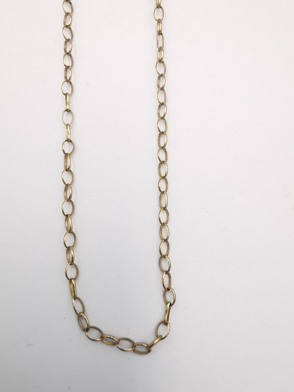 Two 9ct yellow gold chains and a rose gold hollow bangle with safety chain (clasp missing). One - Image 2 of 7