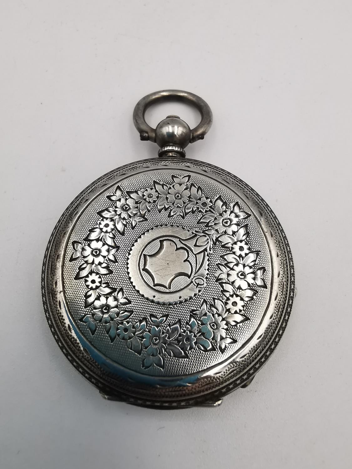 A 19th century Swiss fine silver ladies pocket watch with carved silver and gold foliate and - Image 2 of 7