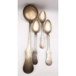 A large 19th century Austrian silver ladle and three matching serving spoons. Hallmarked with