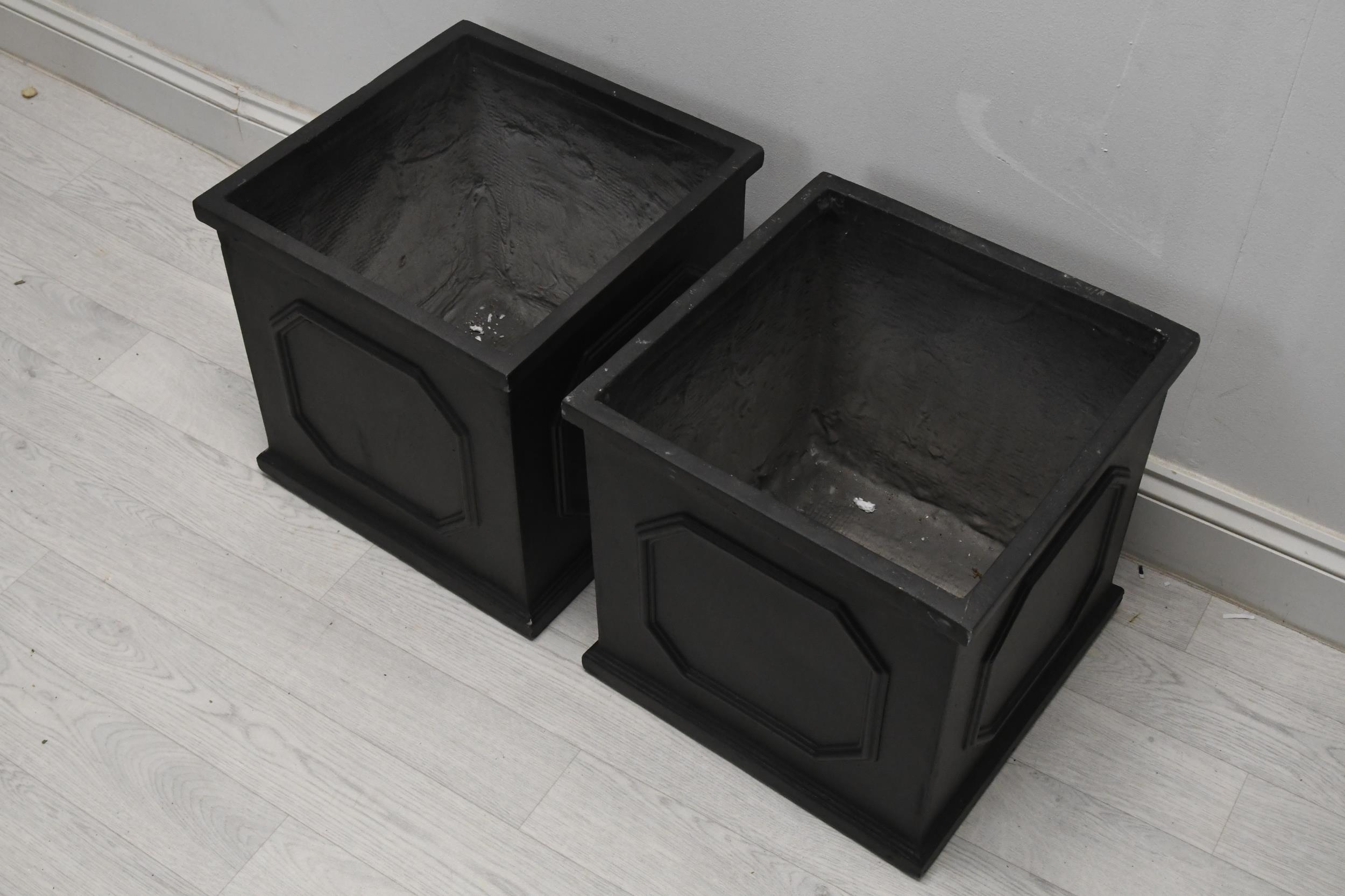 A pair of 19th century style faux lead planters, modern in fibreclay. H.44 W.44 D.44cm. - Image 2 of 3