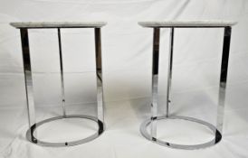 Lamp or occasional tables, a pair, contemporary chrome and marble. H.49 D.30cm.