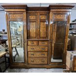 Compactum wardrobe, 19th century rosewood with profuse satinwood swag and scrolling foliate inlay,