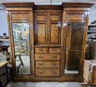 Compactum wardrobe, 19th century rosewood with profuse satinwood swag and scrolling foliate inlay,