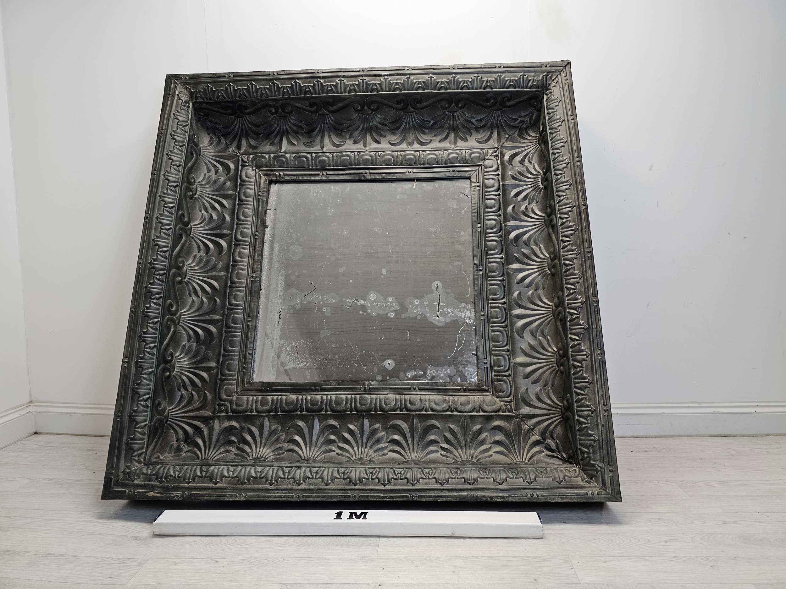 A large contemporary Baroque style metal wall mirror fitted with a faux aged glass plate. H.140 W. - Image 2 of 5