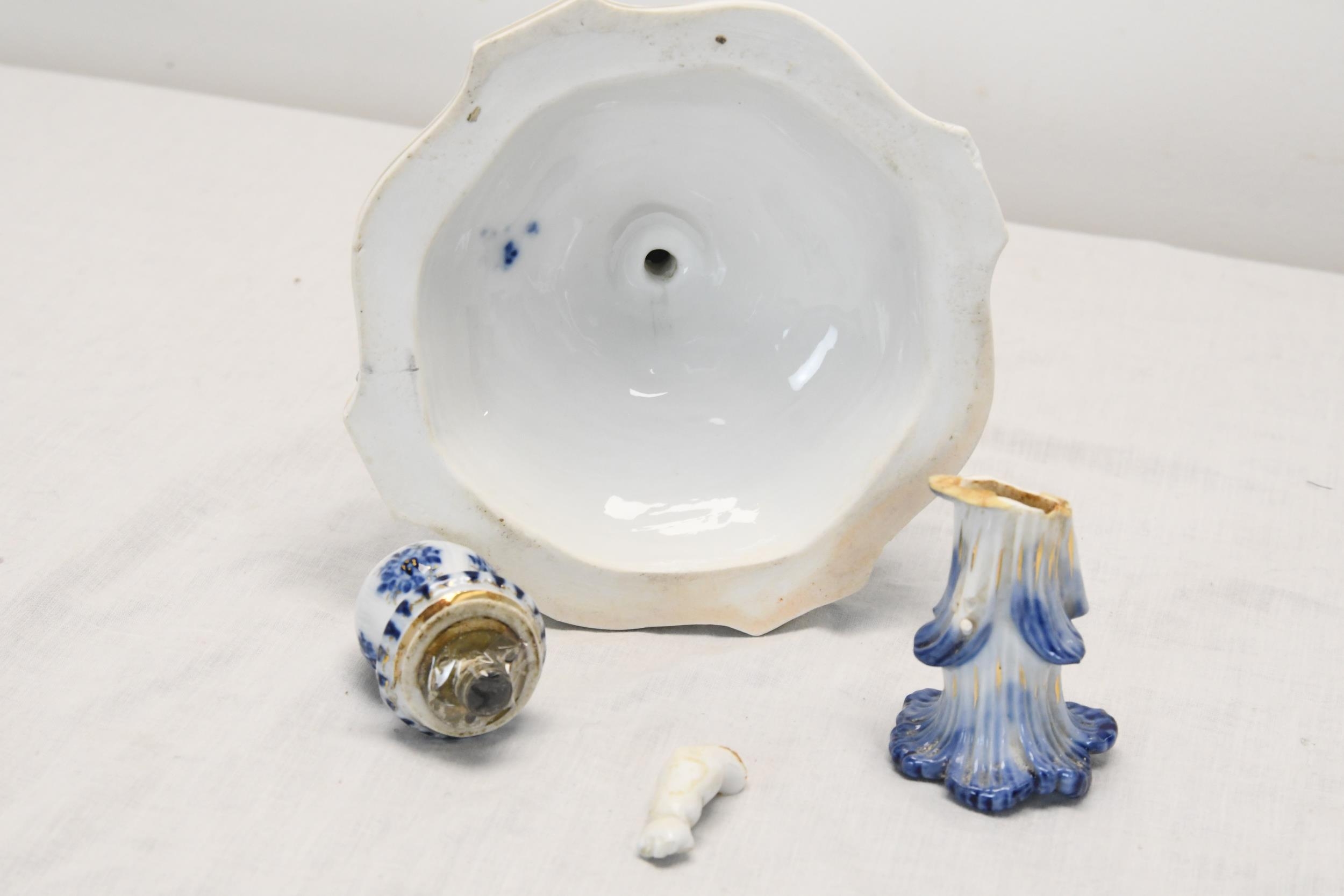 A 19th century Blue and white Sitzendorf hand painted porcelain figural candle holder,mother and - Image 3 of 3