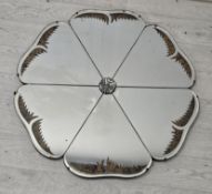 Art Deco wall mirror, vintage of flowerhead form with faux tortoiseshell inlaid decoration. H.65 W.