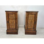 Pedestal cabinets, a pair, Victorian rosewood with profuse inlay. H.87 W.43 D.59cm. (Adapted and