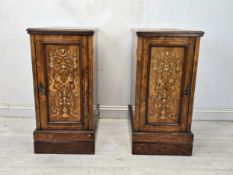 Pedestal cabinets, a pair, Victorian rosewood with profuse inlay. H.87 W.43 D.59cm. (Adapted and