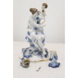 A 19th century Blue and white Sitzendorf hand painted porcelain figural candle holder,mother and