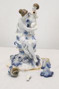 A 19th century Blue and white Sitzendorf hand painted porcelain figural candle holder,mother and