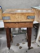 A vintage butcher's block on stand. H.90 W.60 D.46cm