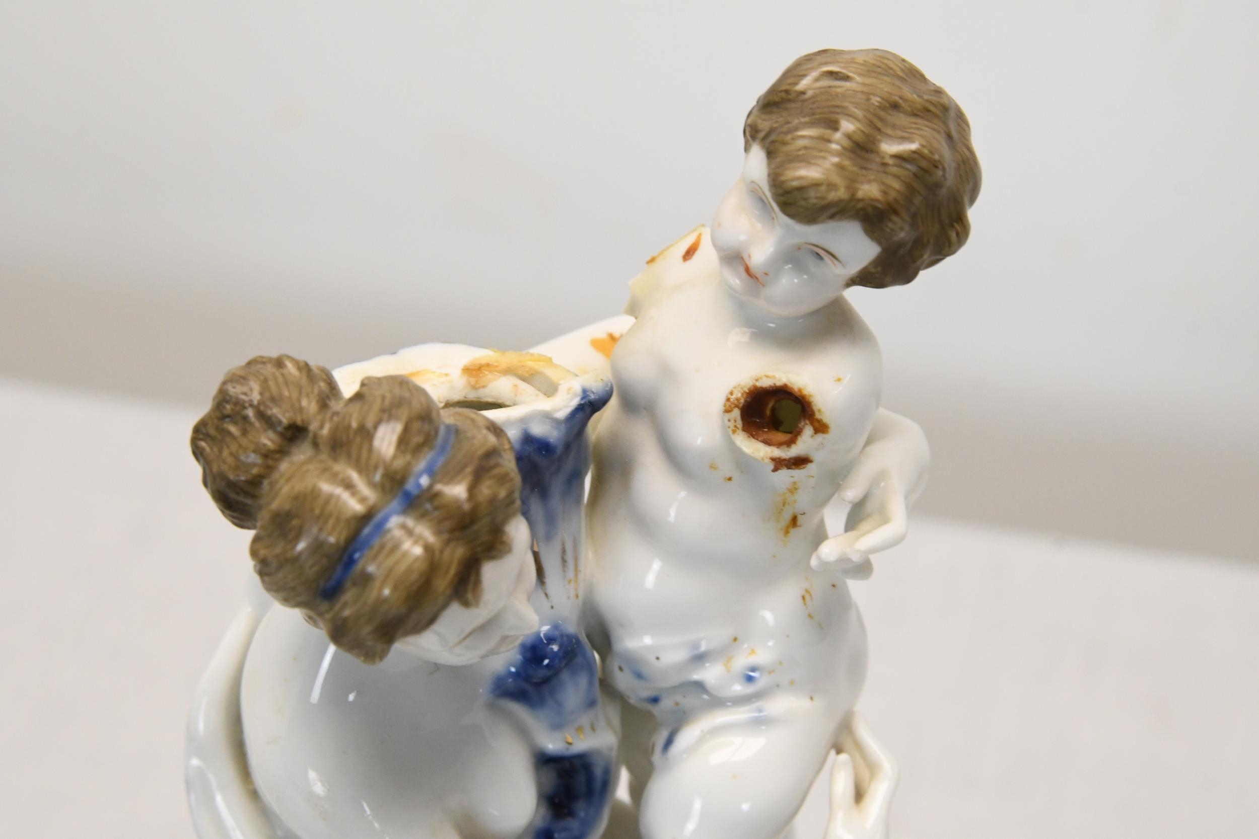 A 19th century Blue and white Sitzendorf hand painted porcelain figural candle holder,mother and - Image 2 of 3