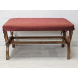 Long stool, 19th century Continental walnut on X frame. H.50 W.89 D.45cm.