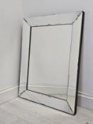 Wall mirror, vintage French with mirrored frame and Manufacture Francaise label to the reverse. H.75