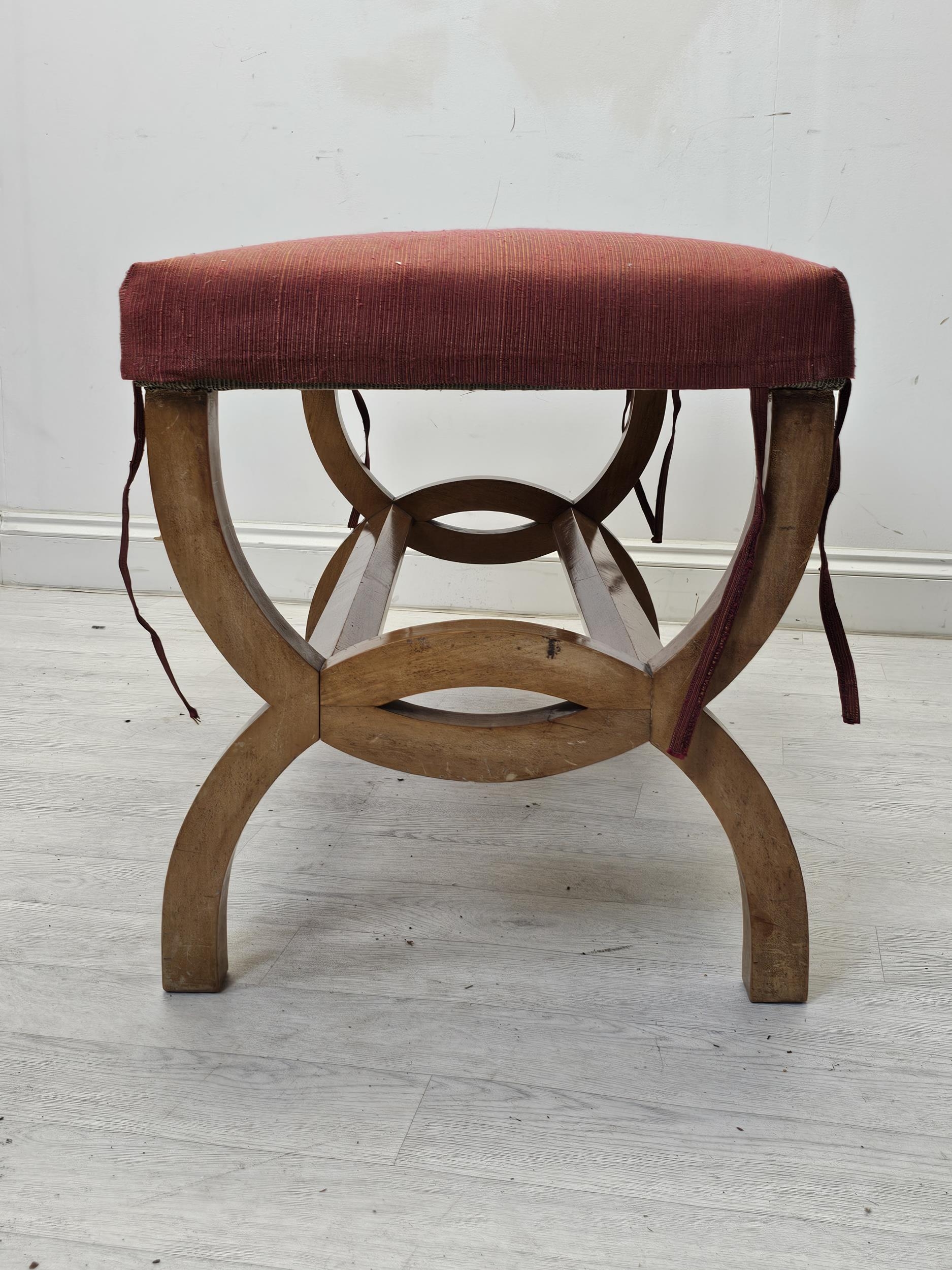 Long stool, 19th century Continental walnut on X frame. H.50 W.89 D.45cm. - Image 3 of 5