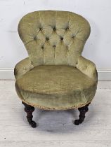 Nursing chair, Victorian in deep buttoned upholstery. H.70 W.60 D.70cm.