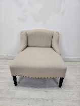 A small contemporary upholstered nursing chair in 19th century style. H.65 W.62 D.65cm.