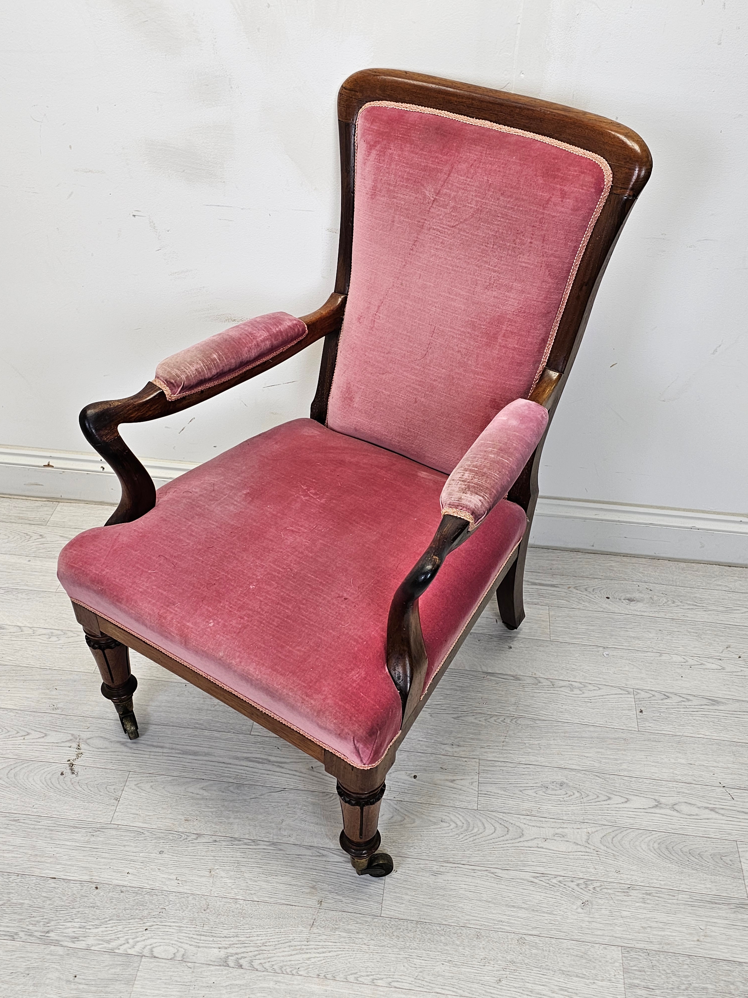 Armchair, early Victorian rosewood frame and upholstered. H.105 W.62 D.69cm. - Image 2 of 3