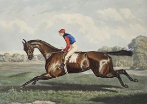 Horse racing. Monarque. Lithograph with hand colouring. Printed by J. Harris. Framed and glazed. H.