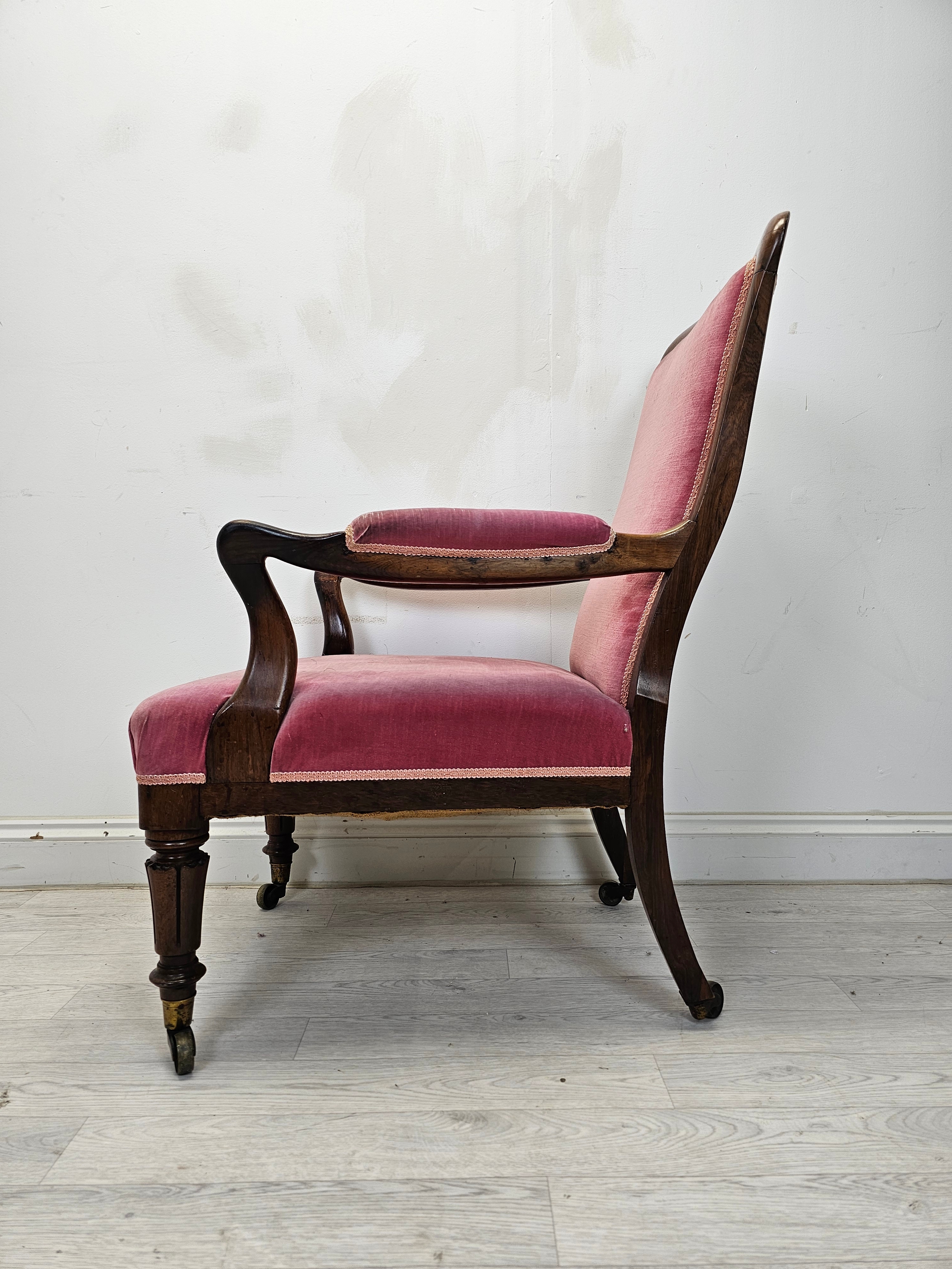 Armchair, early Victorian rosewood frame and upholstered. H.105 W.62 D.69cm. - Image 3 of 3