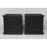 A pair of 19th century style faux lead planters, modern in fibreclay. H.33 W.33 D.33cm.