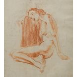 A nude study in crayon, glazed and in a gilt frame. H.73 W.58cm.