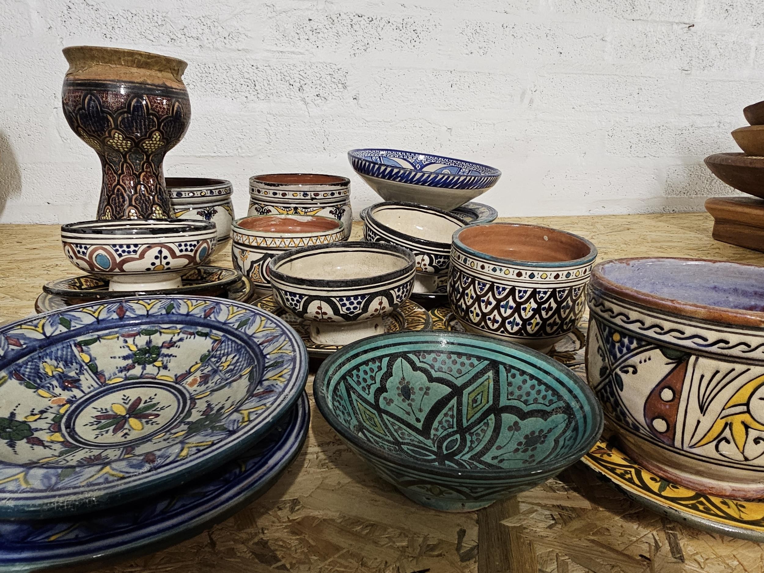 A collection of Turkish and Moroccan hand painted ceramics, including bowls and large plates. Each - Image 2 of 3