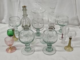 A collection of 19th and 20th century glass, including a Murano Avventurina pink glass goblet, a