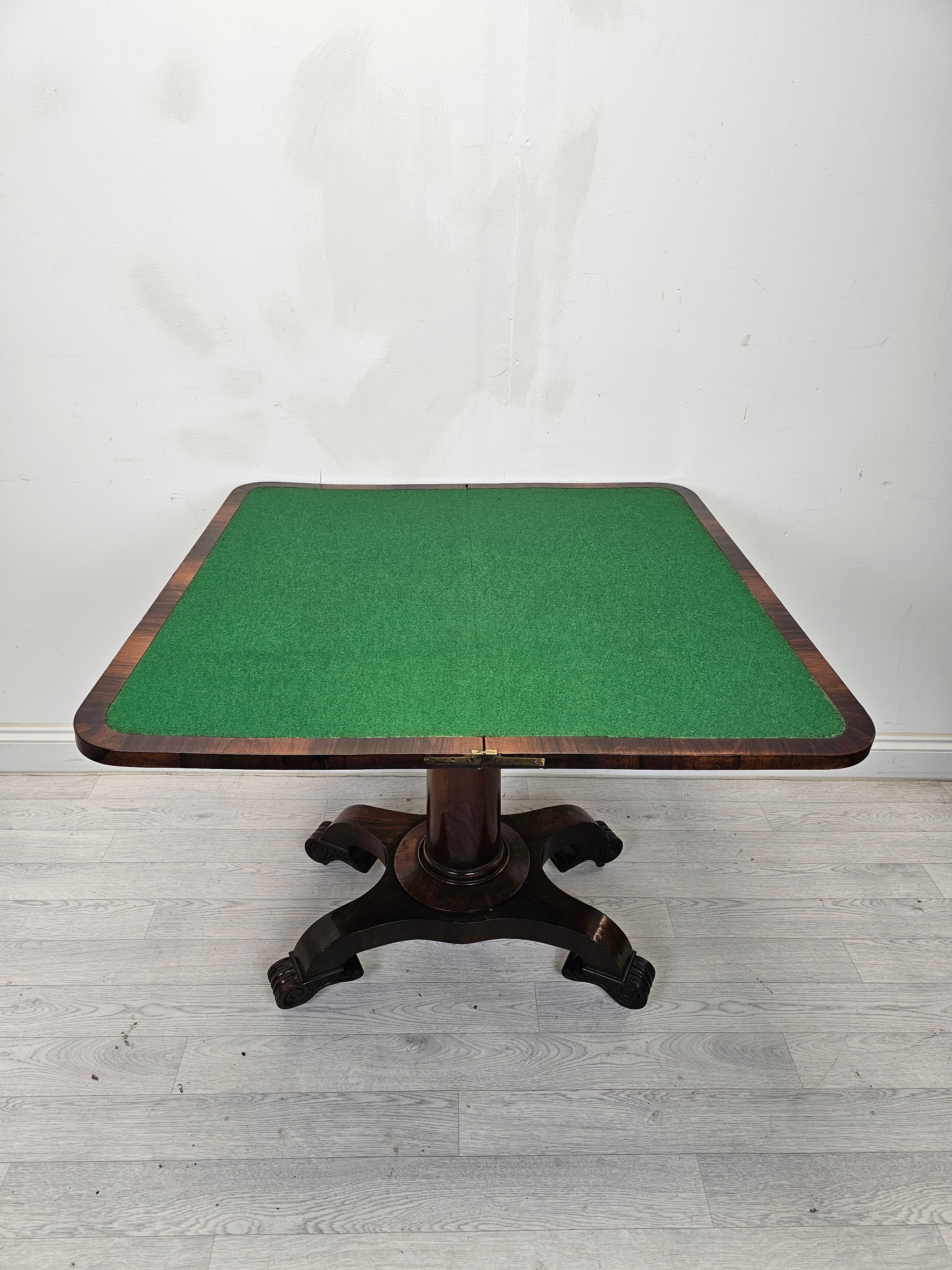 An early Victorian rosewood card table with foldover top. H.74 W.90 D.90cm. - Image 3 of 6
