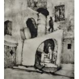 Peter Spens, monotype on paper, framed and glazed; The Spiral Stairway. H.76 W.71cm.