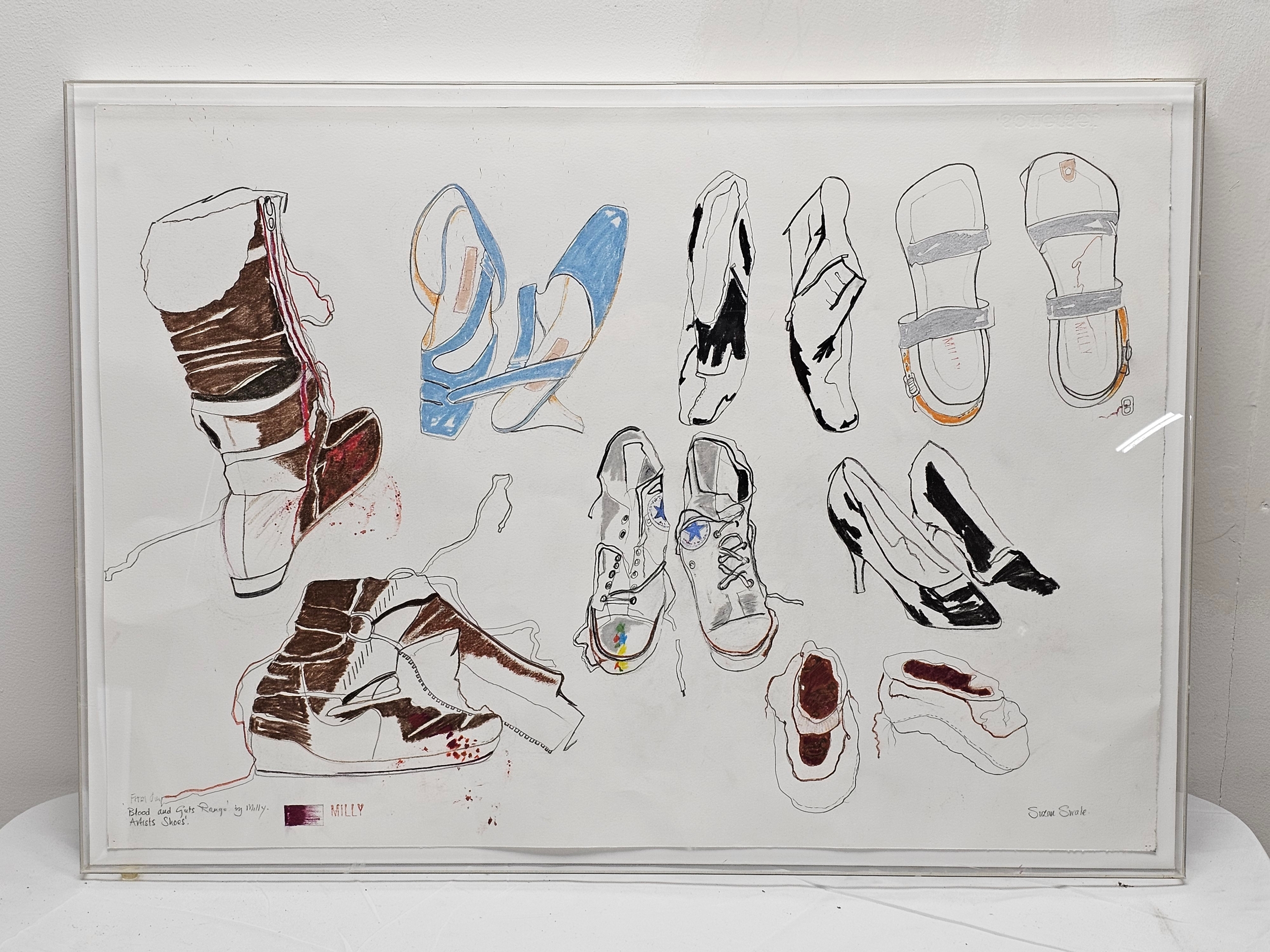 Suzan Swale, coloured pencil on paper in a perspex cased frame, Blood and Guts Range by Milly. H. - Image 2 of 5