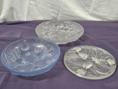 The Art Deco frosted glass plates and a bowl. A Lenox squirrel and hazelnut design plate, a shell