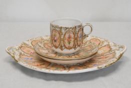 A 19th century hand painted porcelain British flowers design with gilded detailing cake plate,
