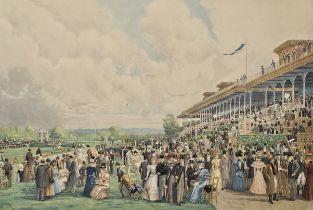 Raymond-Joseph de Fournier-Sarloveze. (French, born 1836). Les Courses d'Auteuil. Coloured