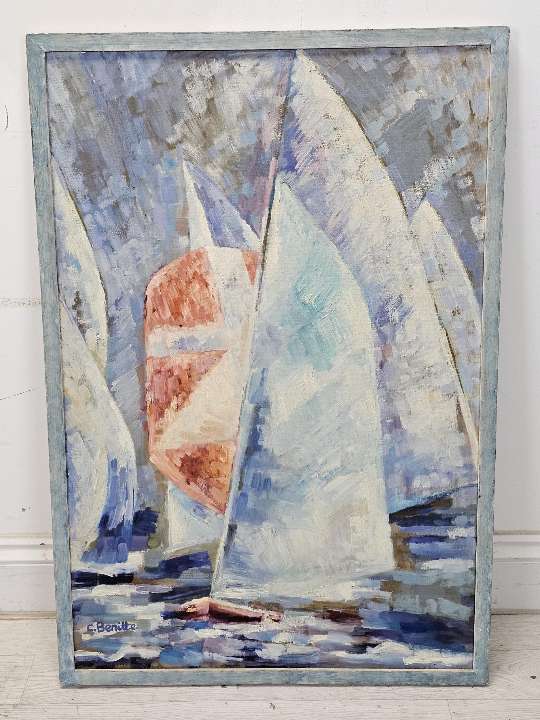 Celeste Benitte (French). A large oil on canvas. A impressionist style collection of sails, a - Bild 2 aus 4