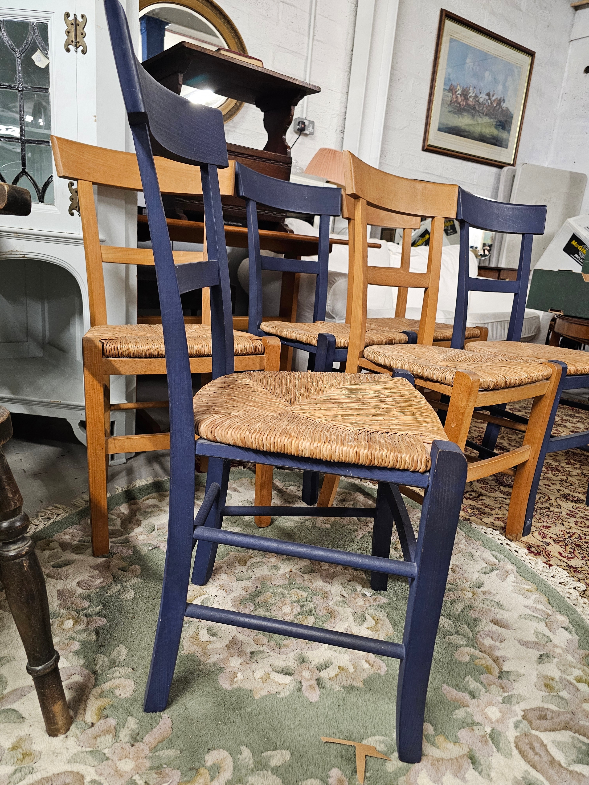 A set of six contemporary dining chairs in an antique style, painted and with woven seats. H.90 W.42 - Image 2 of 3