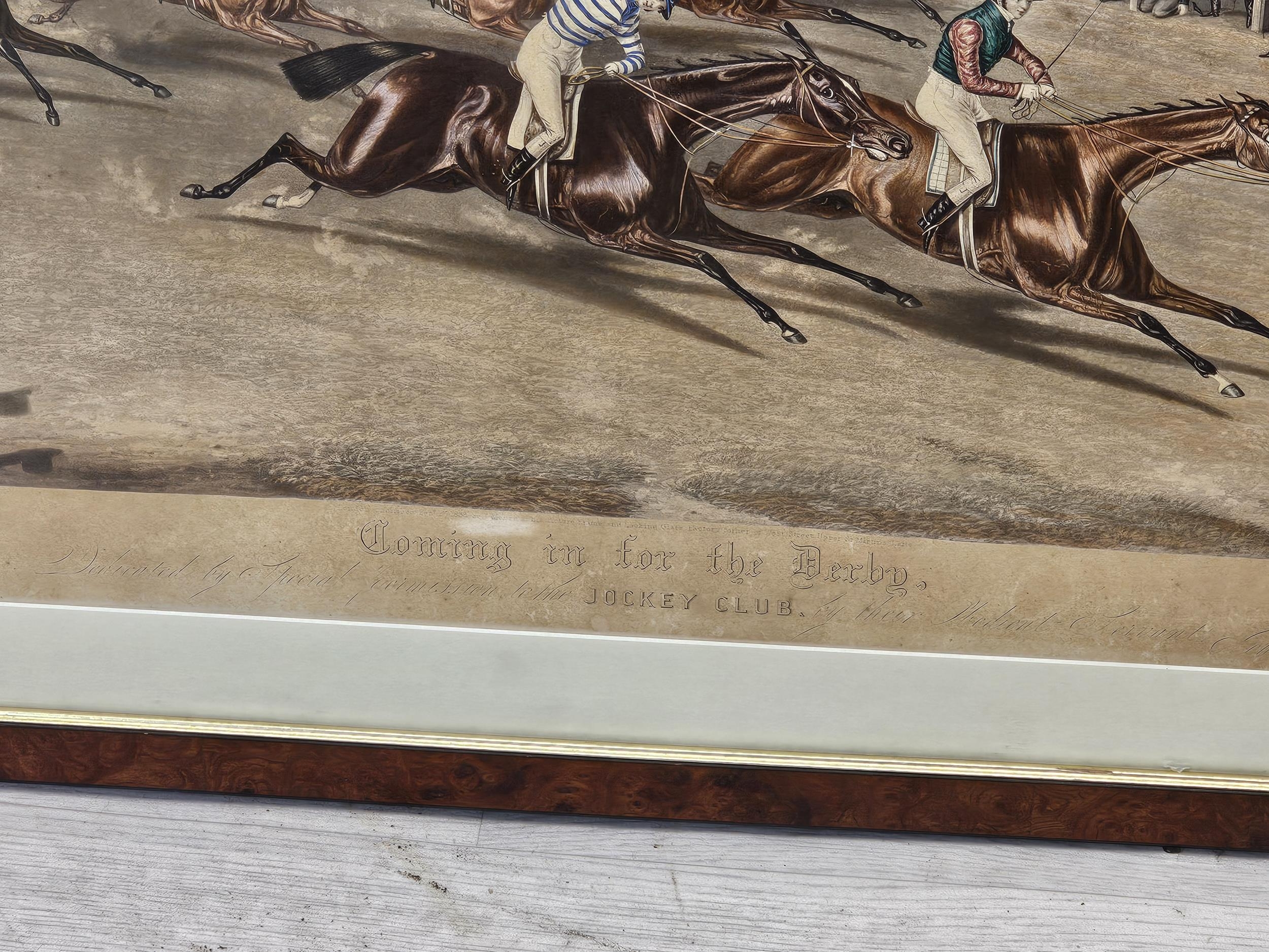 Charles Hunt the Younger (British, 1829–1900). Coming in for the derby. A hand coloured aquatint. - Image 3 of 5