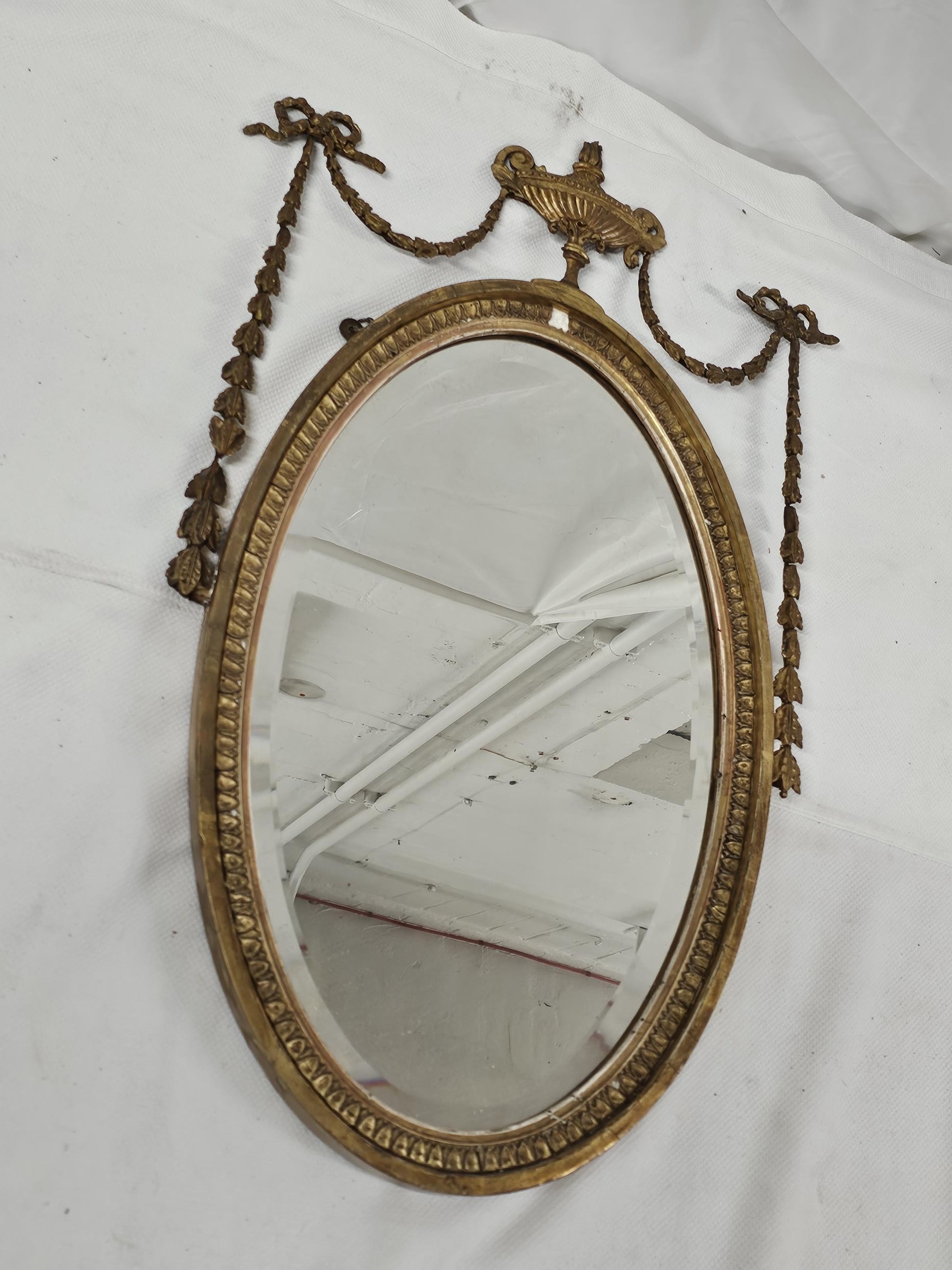 Wall mirror, late 19th century giltwood and gesso in the Adam style. H.70 W.43cm. - Image 2 of 4