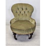 Nursing chair, Victorian in deep buttoned upholstery. H.70 W.60 D.70cm.