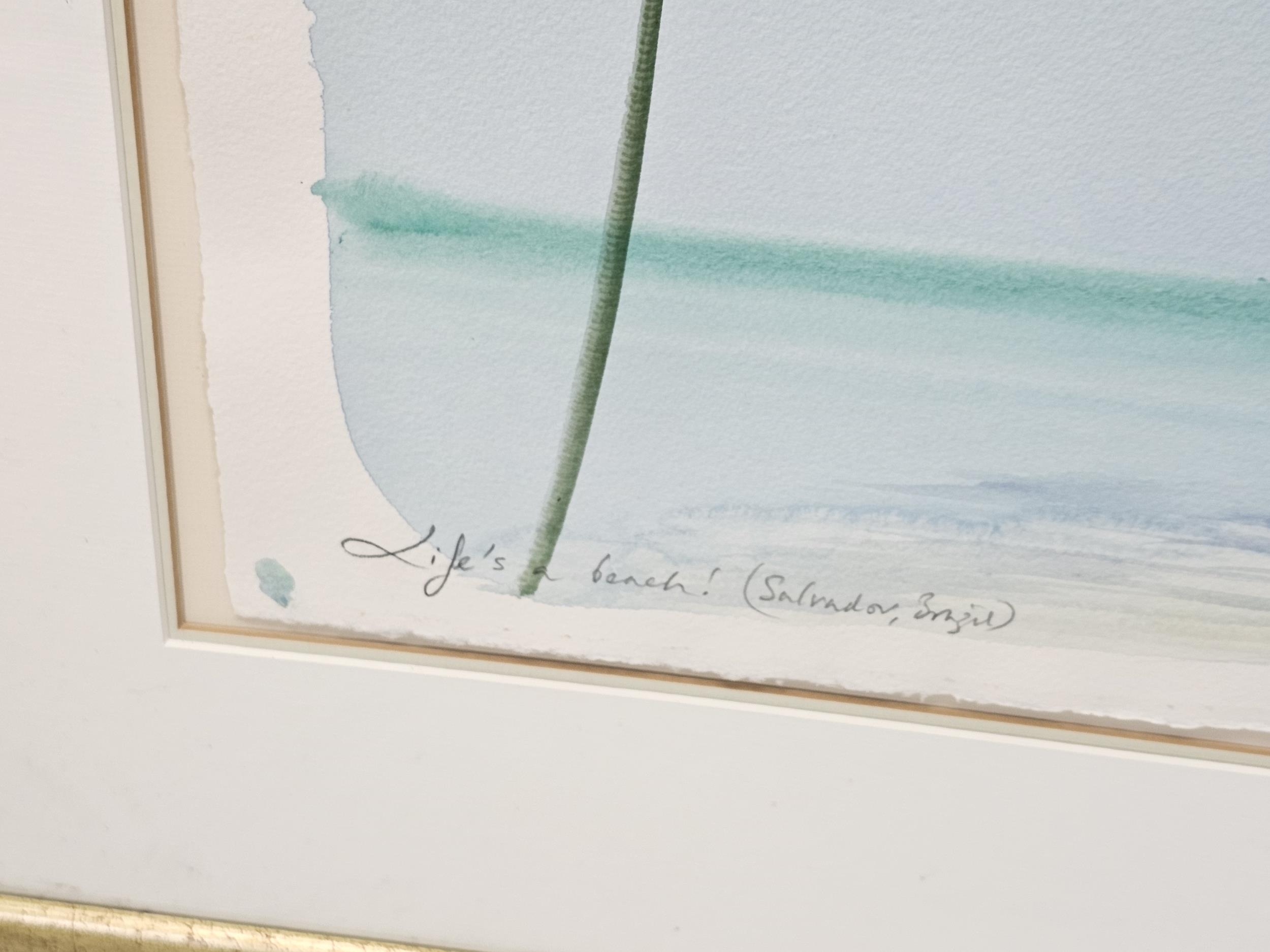 A framed and glazed watercolour, 'Life's a Beach, (El Salvador, Brazil), indistinctly signed. H.60 - Image 3 of 5