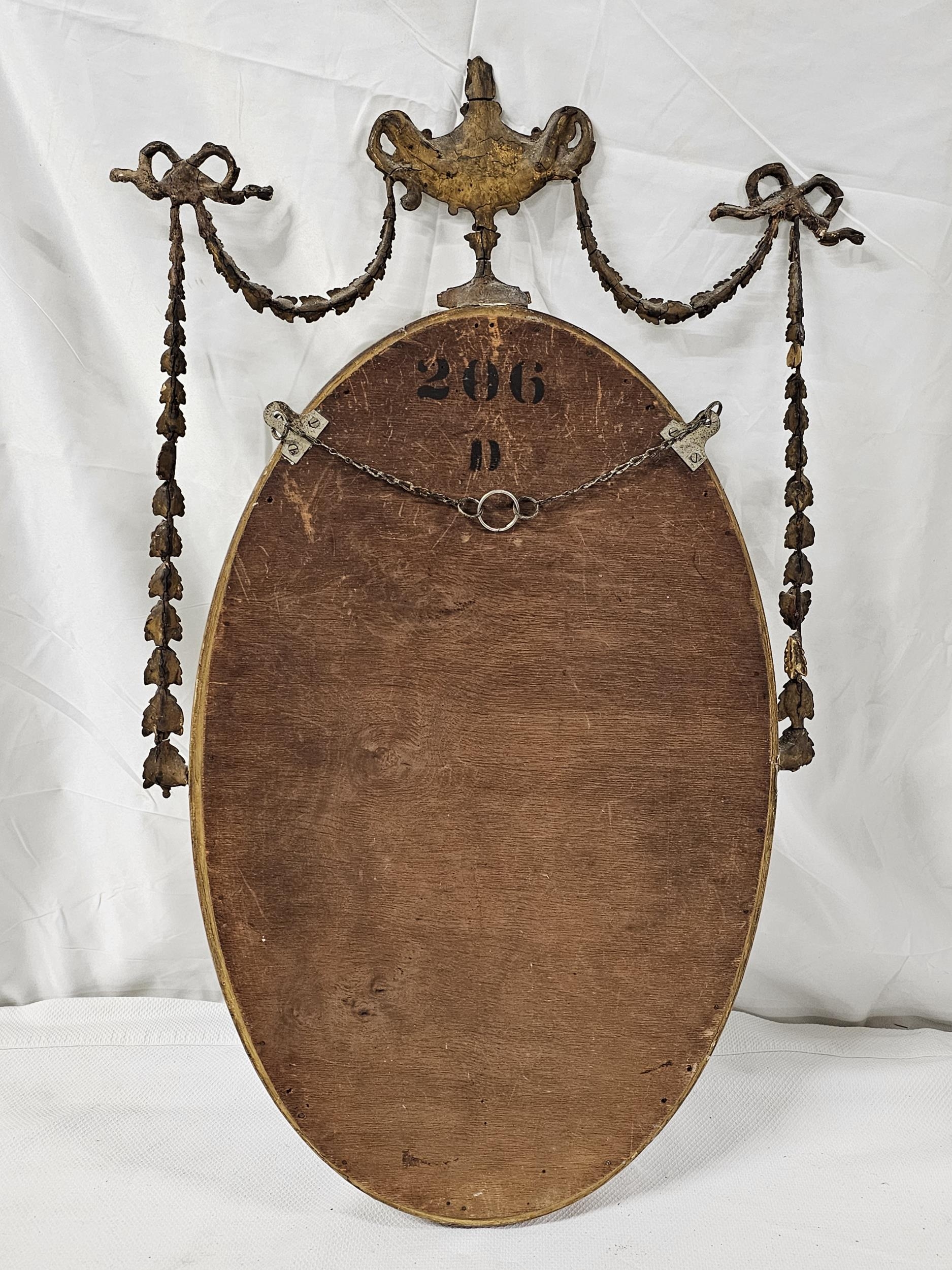 Wall mirror, late 19th century giltwood and gesso in the Adam style. H.70 W.43cm. - Image 4 of 4