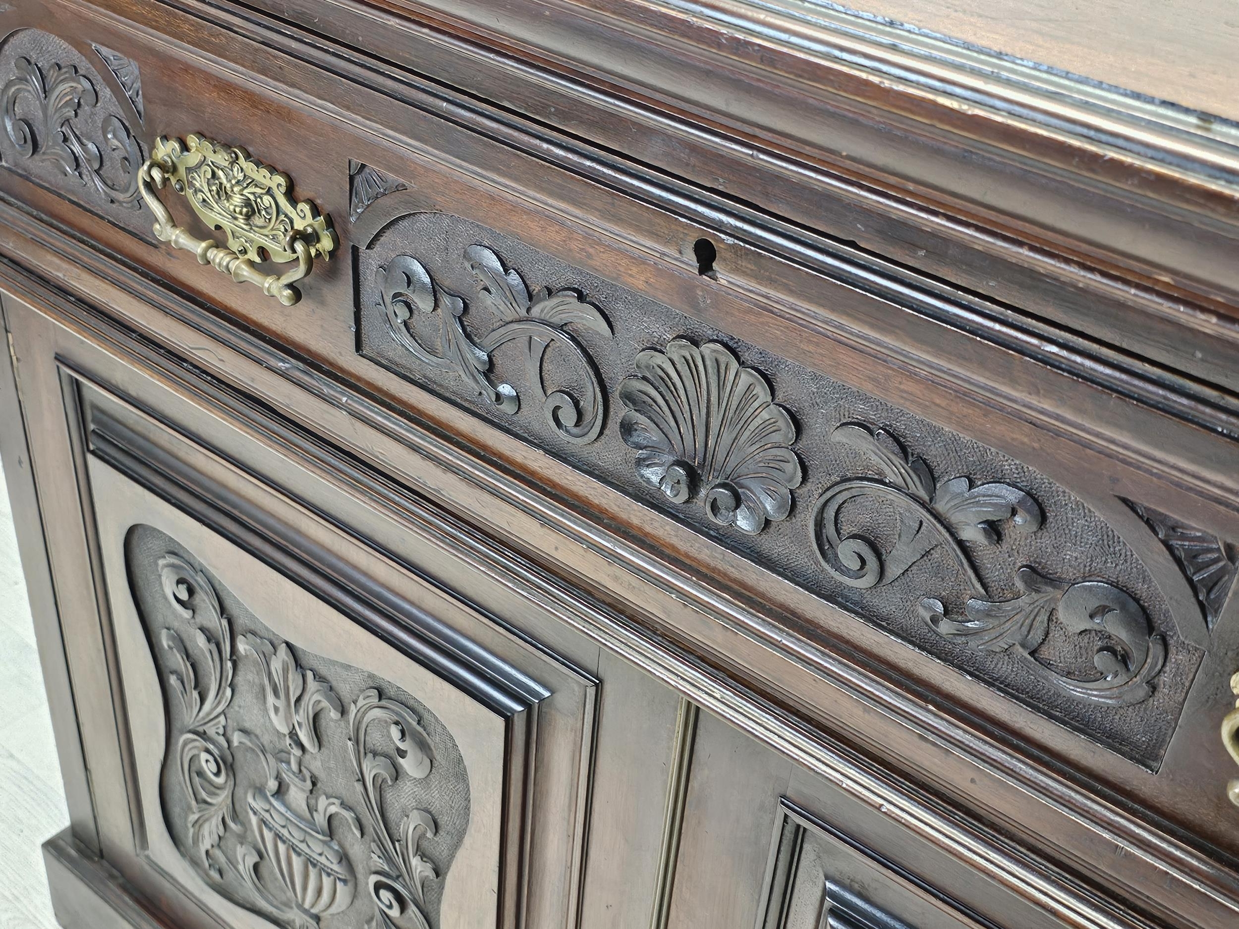 Secretaire cabinet, 19th century carved walnut with fall front revealing well fitted interior. H.100 - Image 3 of 15