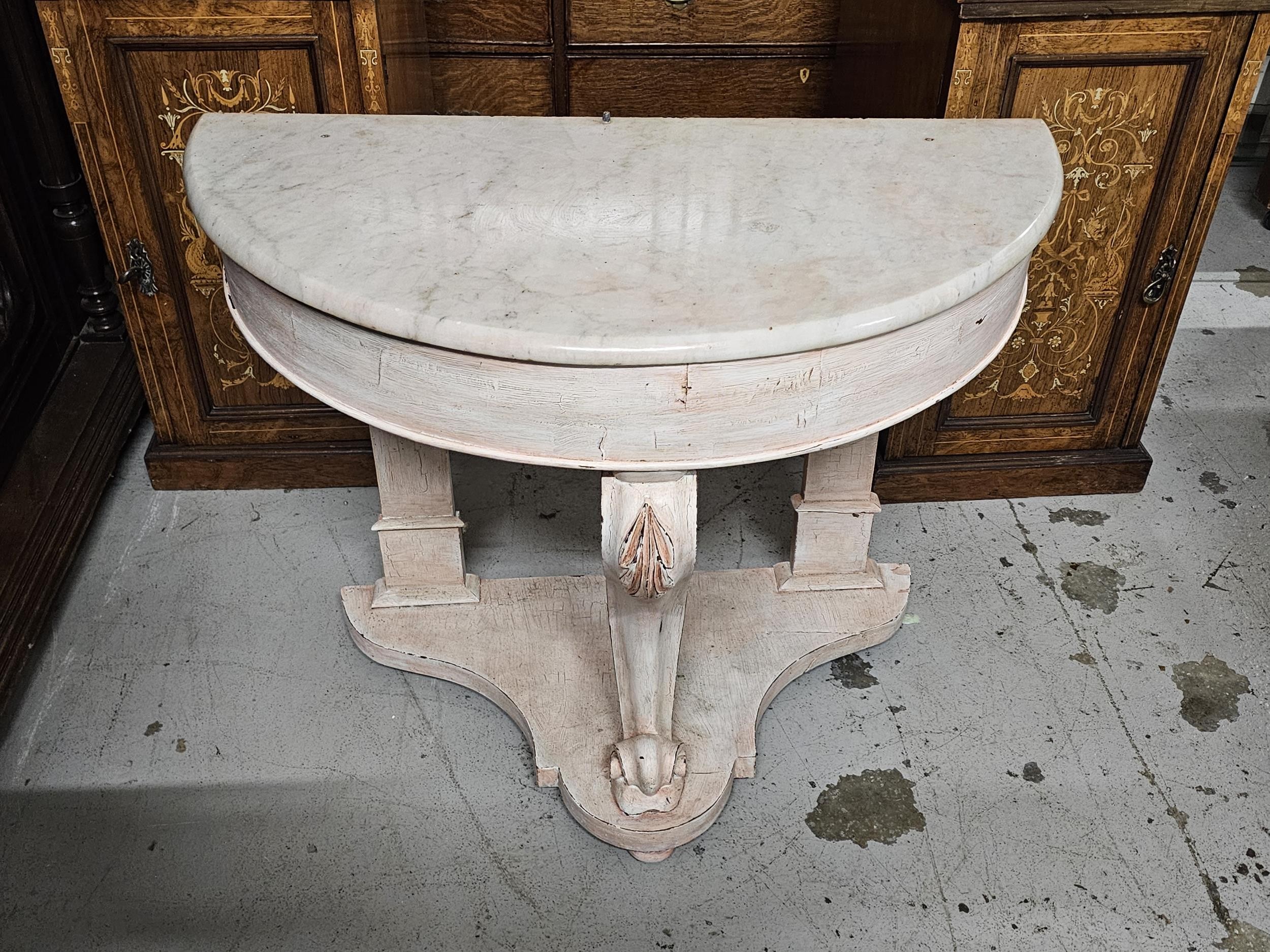 Washstand, Victorian, later painted with marble top. H.71 W.91 D.46cm. (Back panel missing as seen). - Image 2 of 4