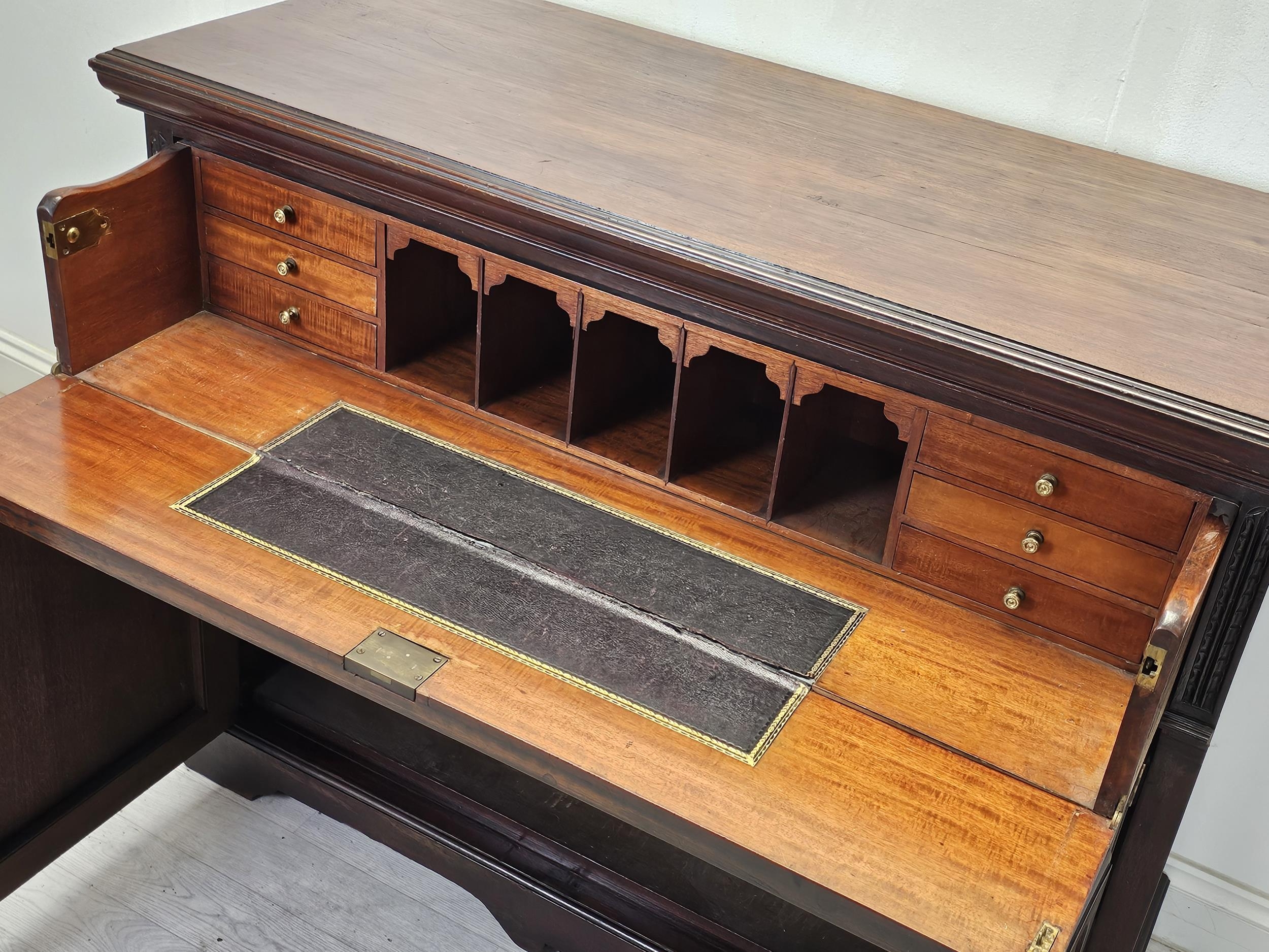 Secretaire cabinet, 19th century carved walnut with fall front revealing well fitted interior. H.100 - Image 7 of 15