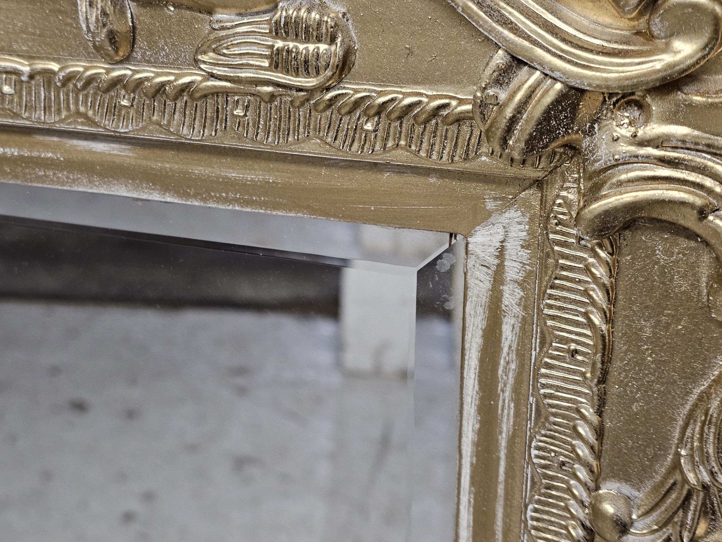 Wall mirror, large, contemporary distressed gilt frame with bevelled plate. H.213 W.150cm. - Image 5 of 5