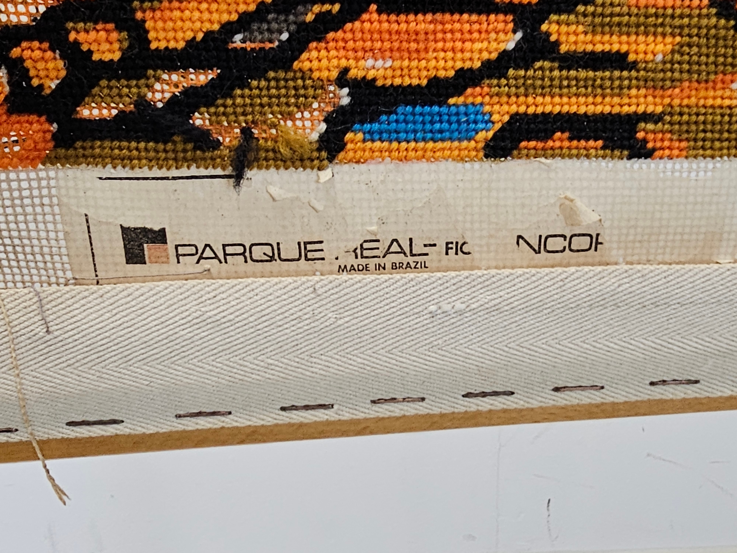 Embroidery. 'Made in Brazil'. On a needlework stand. H.42 W.48cm. - Image 8 of 8