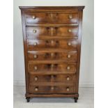 Chest of drawers, a 19th century Continental burr walnut semainier raised on turned feet. H.160 W.92