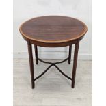 Occasional table, Edwardian mahogany and satinwood crossbanded. H.66 Diameter 64cm.